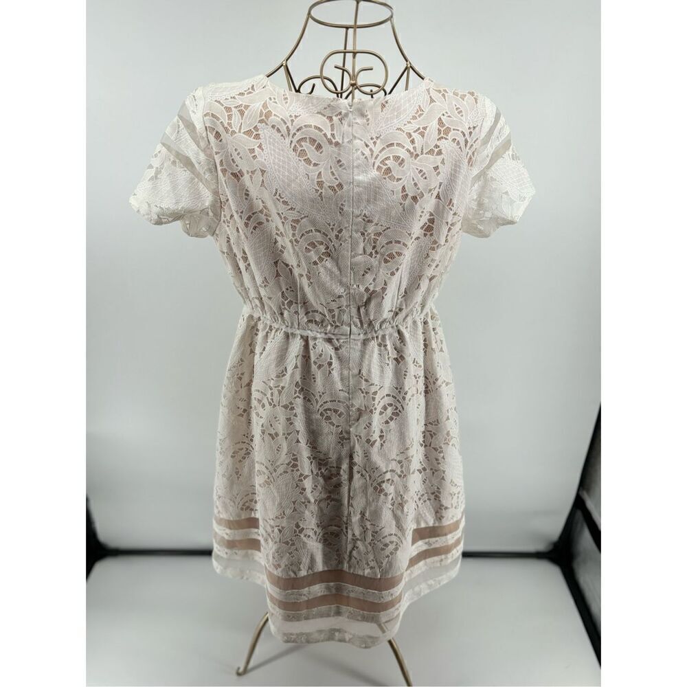 Motherhood Maternity Lace Dress Small White Pleated Short Sleeve Fit Flare - Picture 9 of 13
